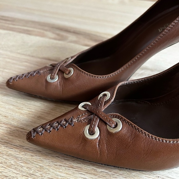 YVES SAINT LAURENT vintage leather cross-stitch studded heels Y2K size 37 - Picture 4 of 13